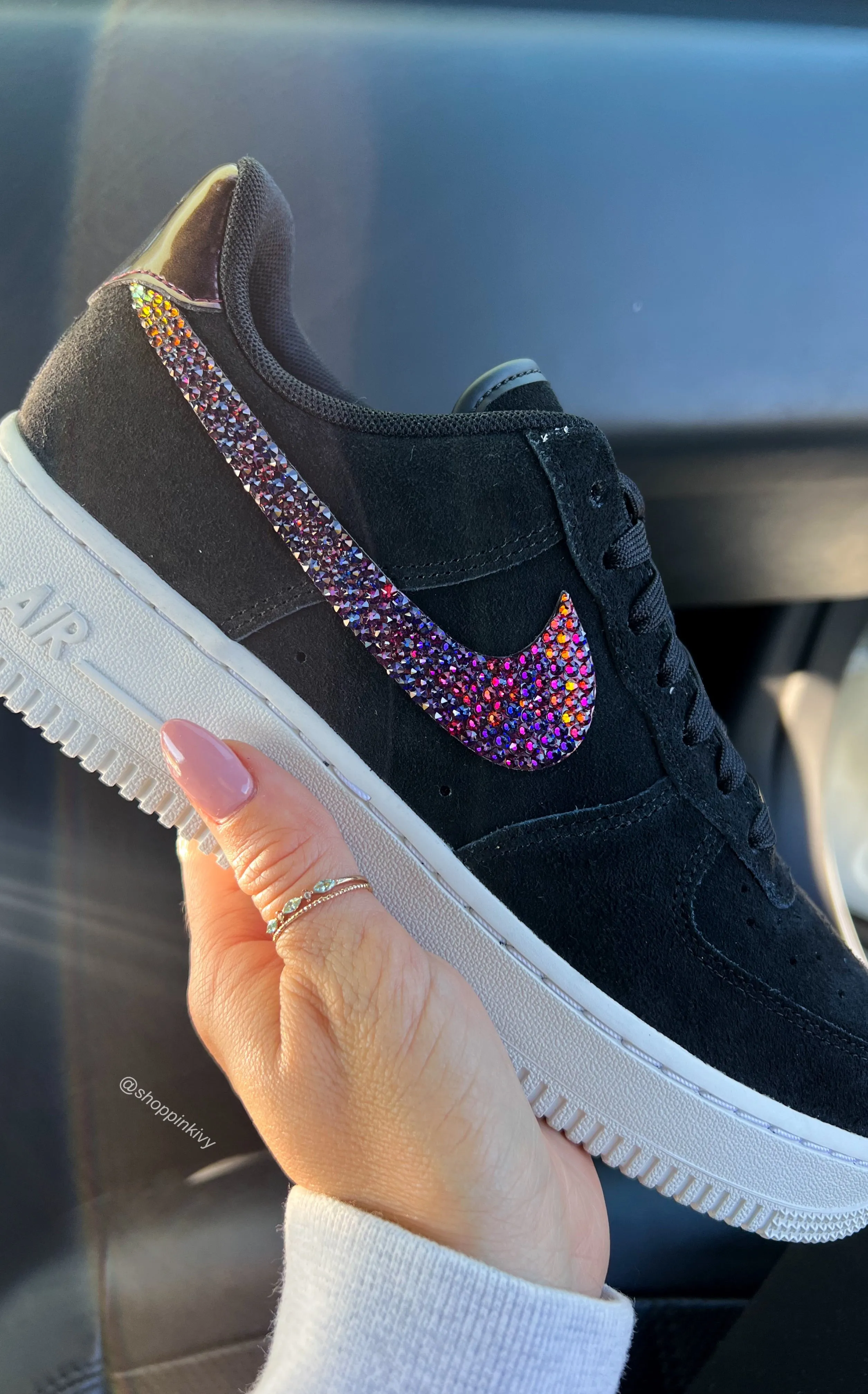 Fall Iridescent Black Suede Swarovski Womens Nike Air Force One