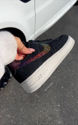 Fall Iridescent Black Suede Swarovski Womens Nike Air Force One