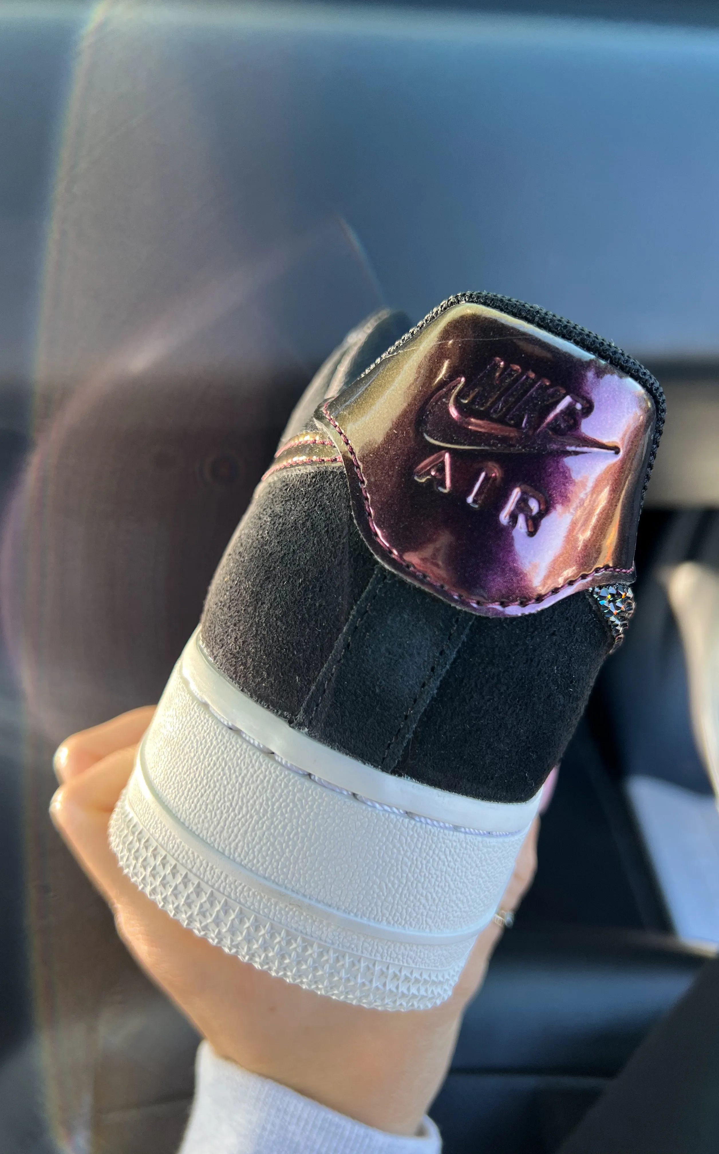 Fall Iridescent Black Suede Swarovski Womens Nike Air Force One