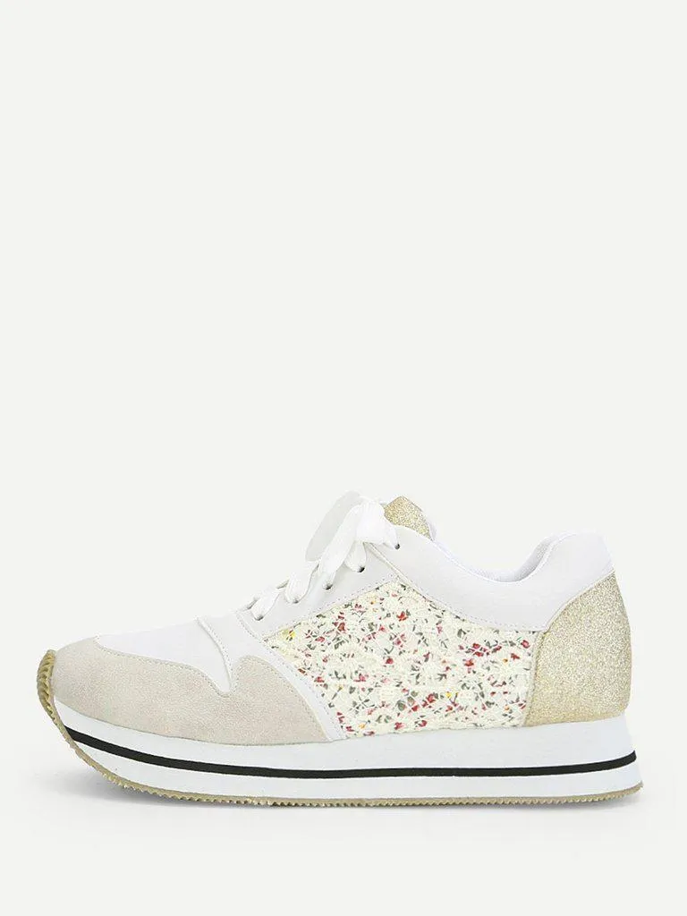 Flower Lace Panel Lace Up Trainers