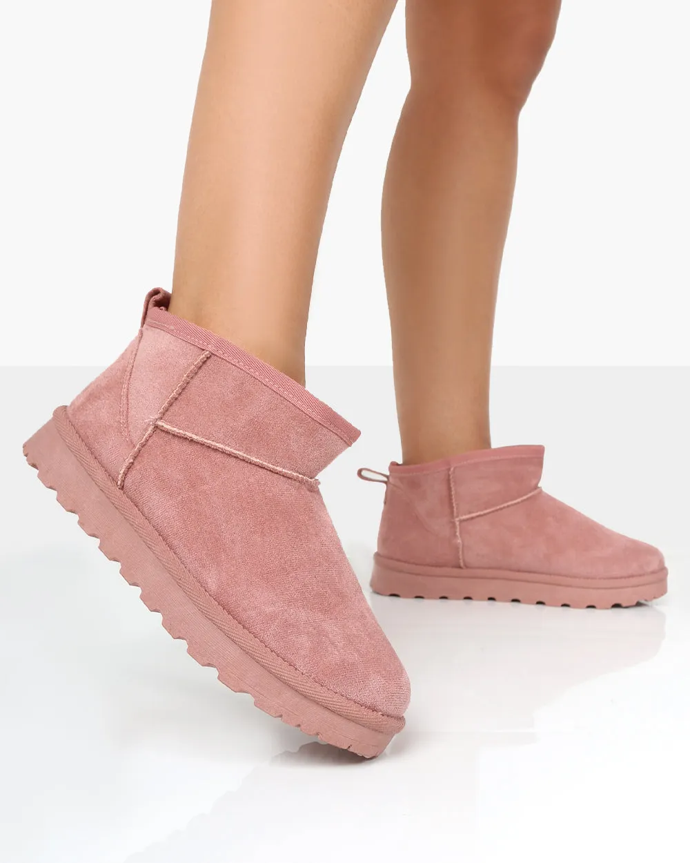 Flurry Pink Faux Suede Ultra Mini Ankle Boots