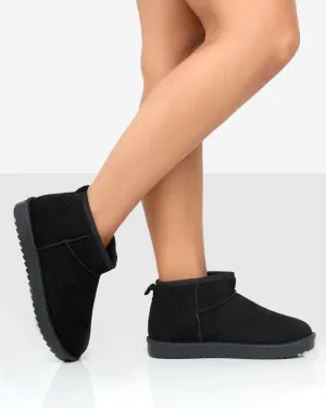 Frosty Black Faux Suede Ultra Mini Ankle Boots