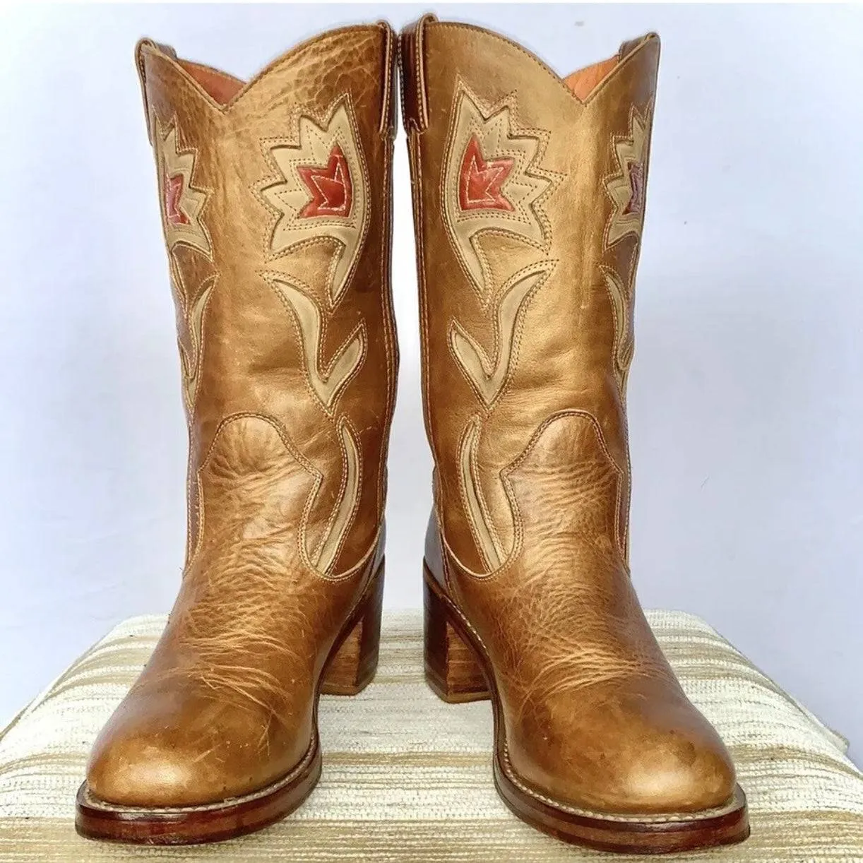 FRYE Vintage Sabrina Campus Metallic Brown Leather Floral Cowgirl Cowboy Western Boots