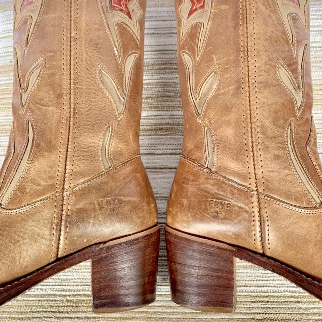 FRYE Vintage Sabrina Campus Metallic Brown Leather Floral Cowgirl Cowboy Western Boots