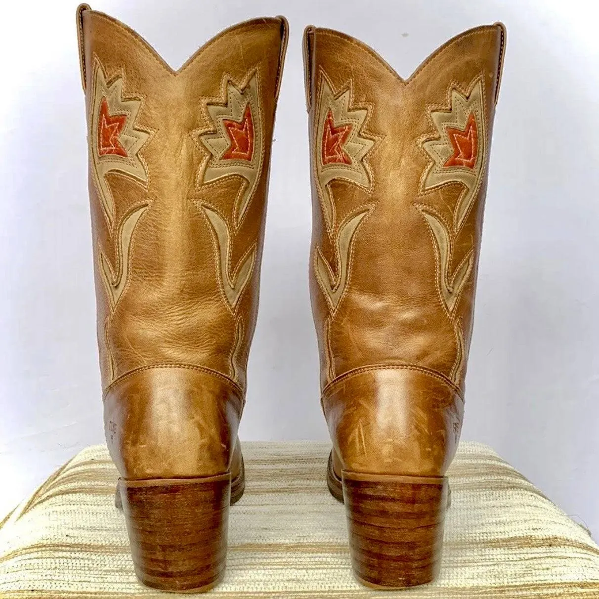 FRYE Vintage Sabrina Campus Metallic Brown Leather Floral Cowgirl Cowboy Western Boots