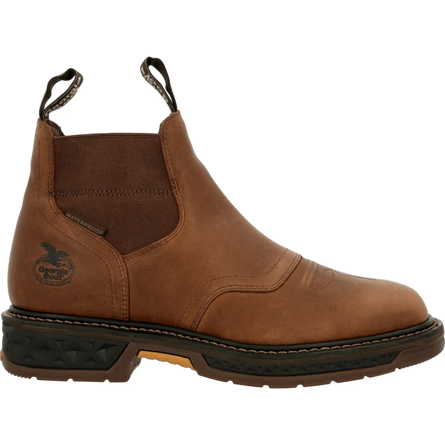 Georgia Mens Carbo-Tec LT WP Chelsea Brown Leather Work Boots