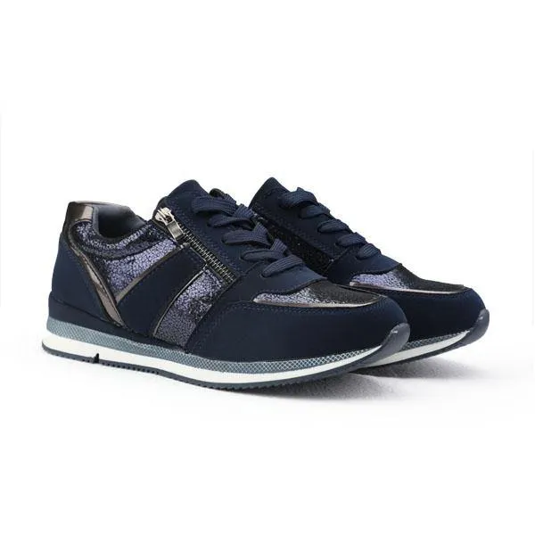 GIRLS LACE UP TRAINERS -NAVY BLUE