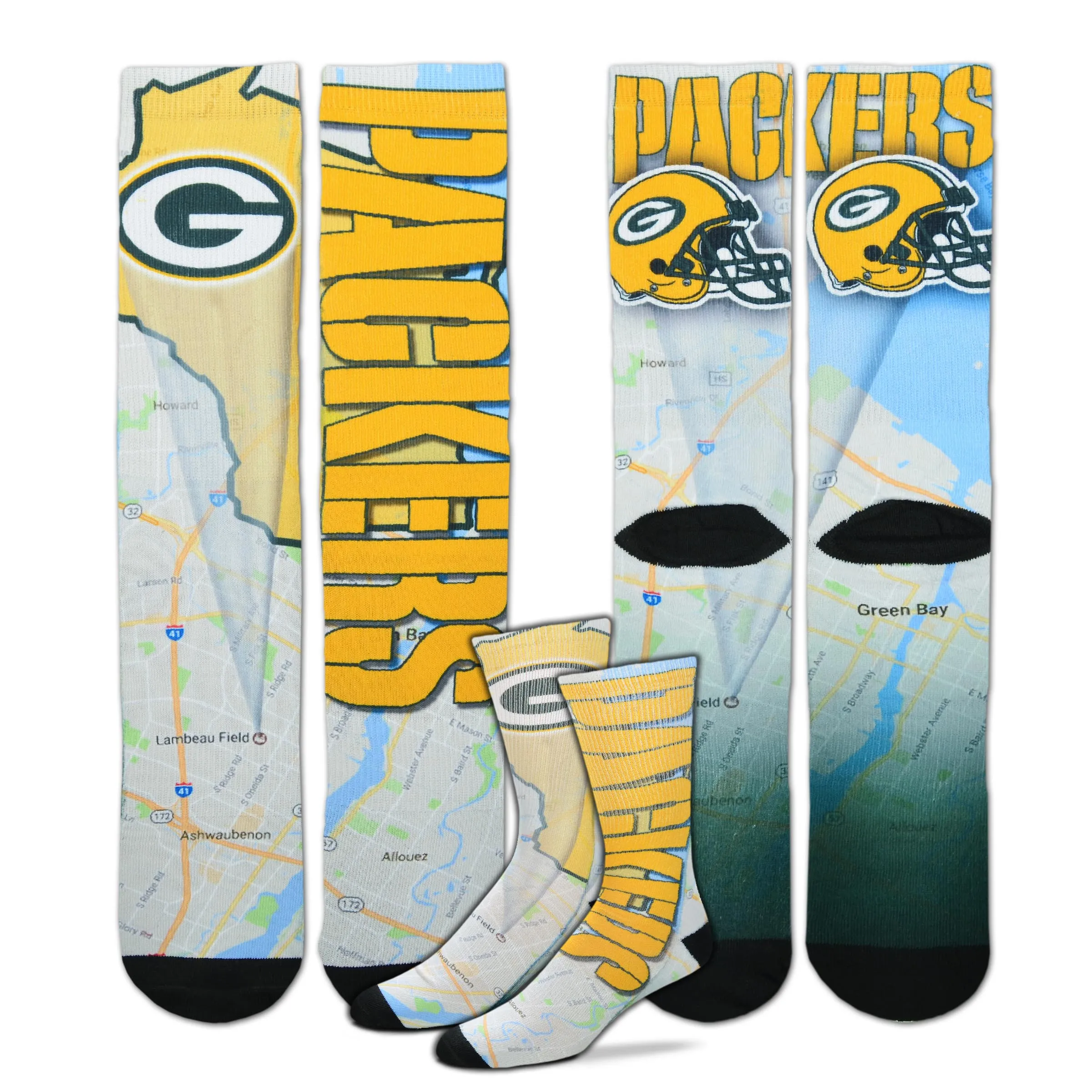 Green Bay Packers Roadmap Sublimated Socks, Large (10-13)