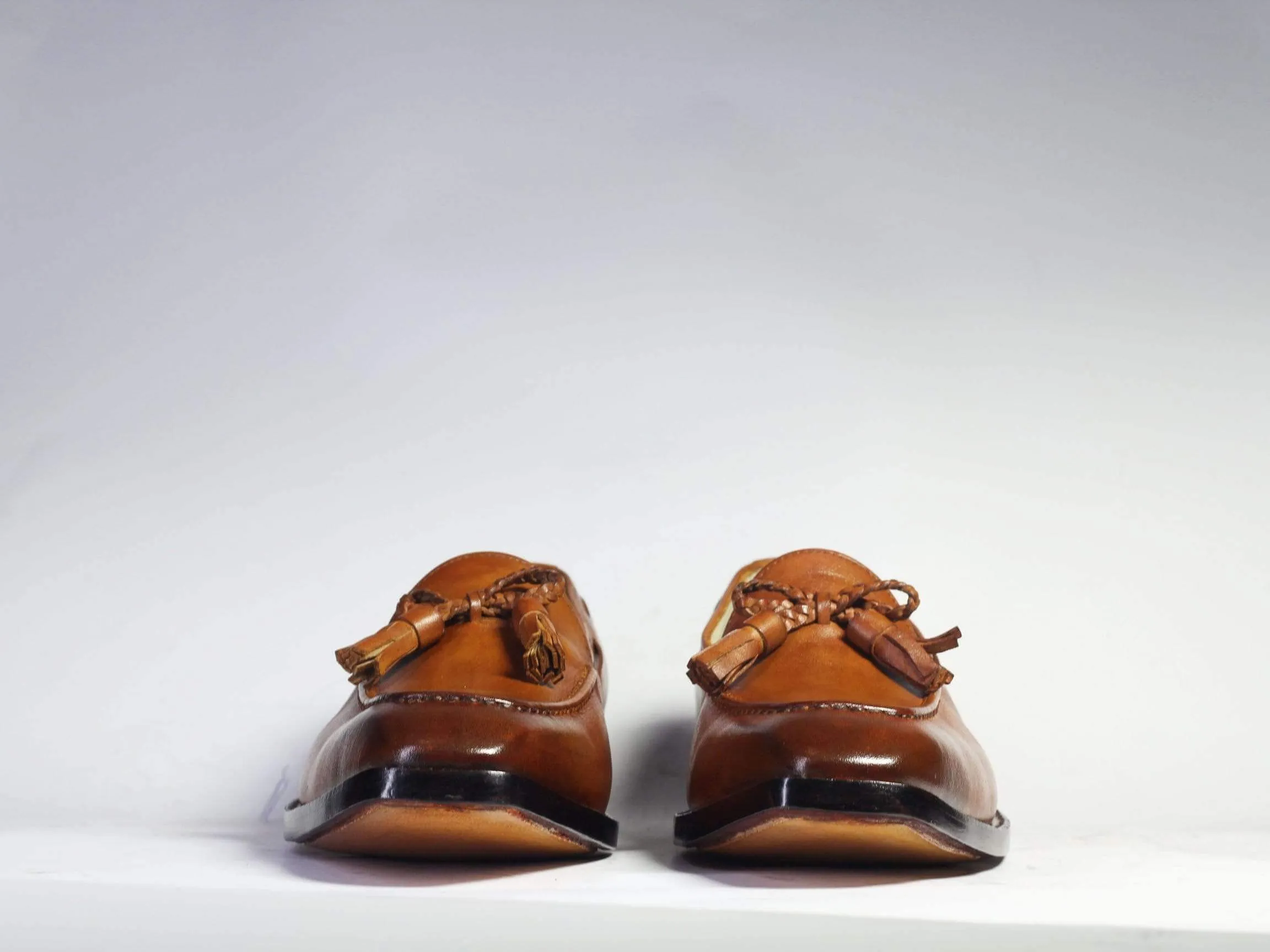 Handmade Brown Tussles Leather Loafers For Men's