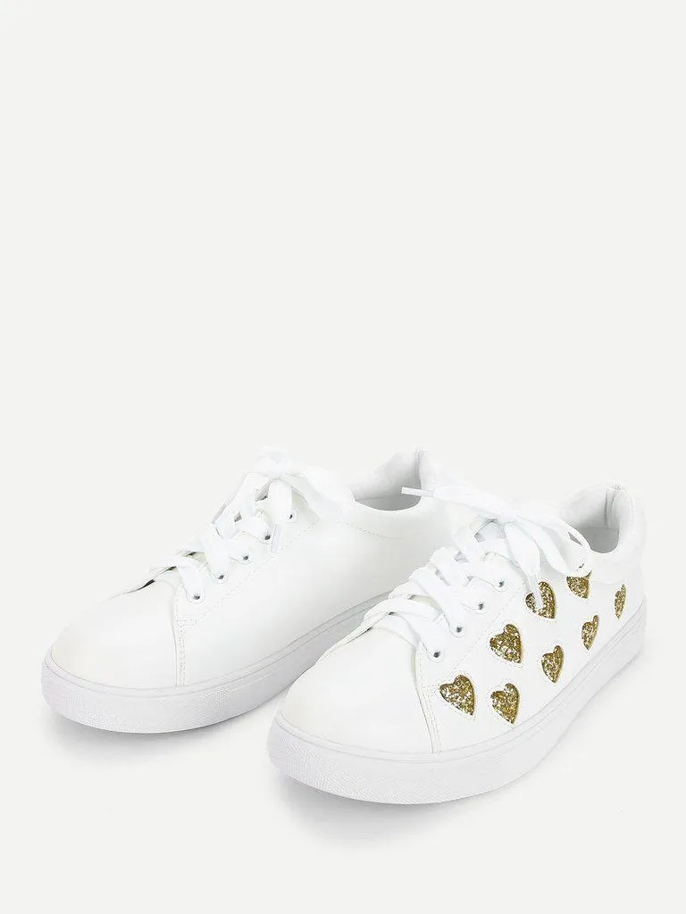 Heart Pattern Lace Up Sneakers