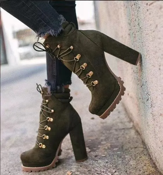 High-heel lace-up ankle boots（HPSD152）