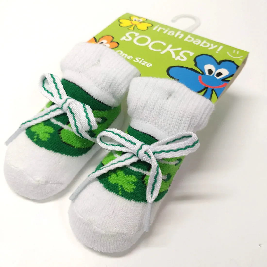 Irish Shamrock Baby Knit Boots in White and Green