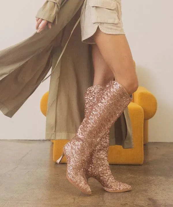 Jewel Knee High Sequin Boots