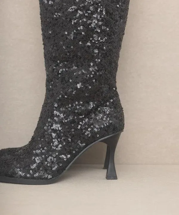 Jewel Knee High Sequin Boots