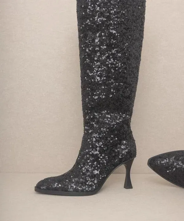 Jewel Knee High Sequin Boots