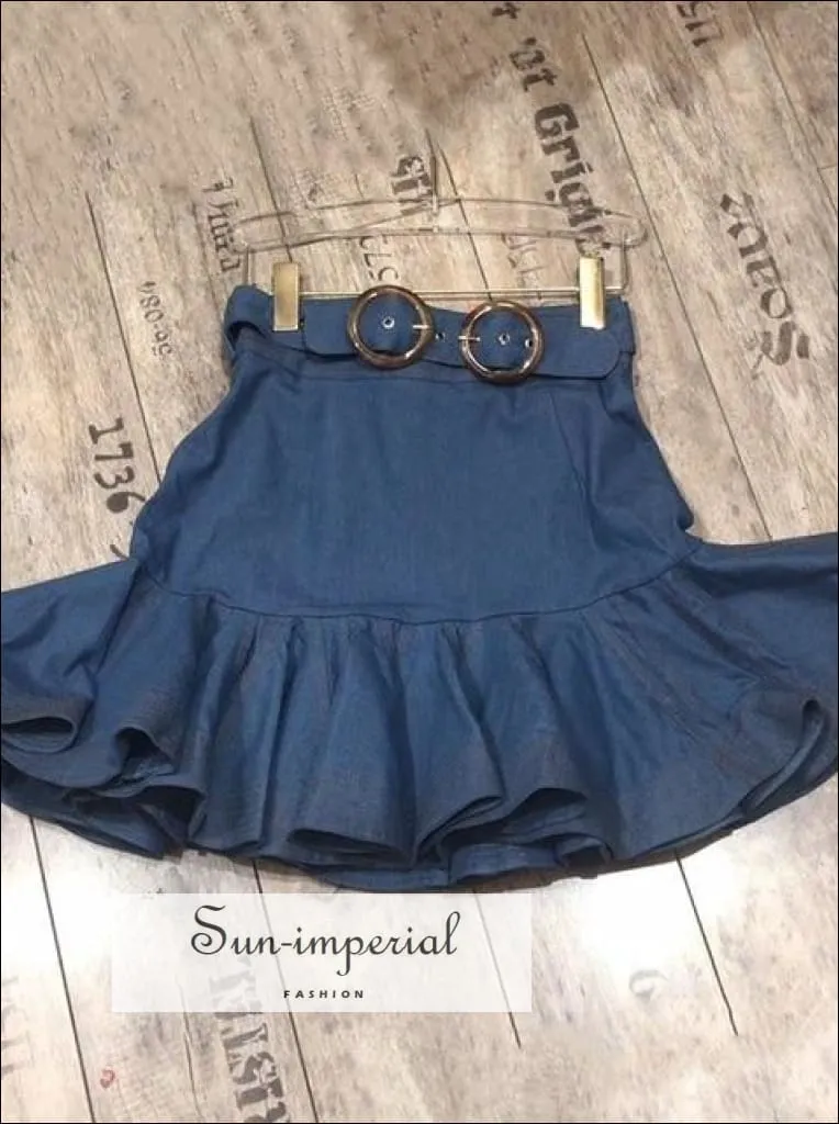 Journey Skirt - a Line Solid Belted Mini Skirt High Waist Ruffles