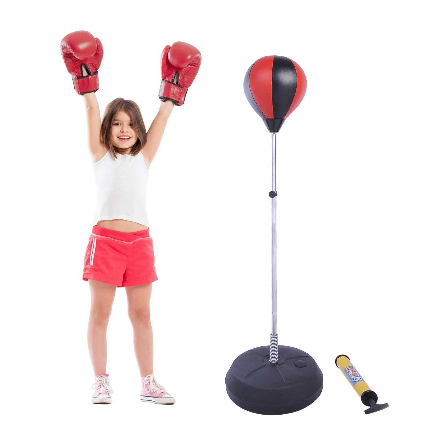 Kids PU Freestanding Boxing Punch Bag w/ Gloves Black/Red