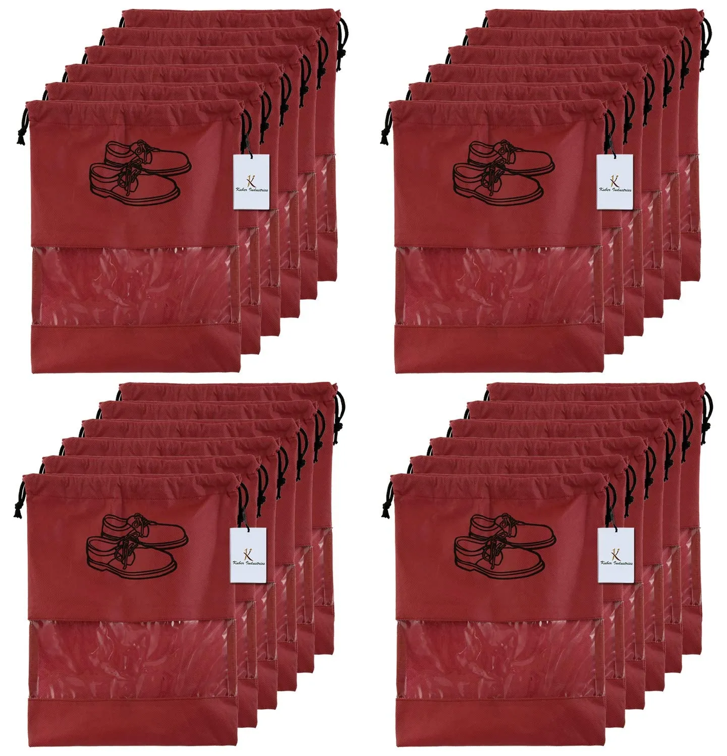 Kuber Industries 24 Piece Non Woven Travel Shoe Cover, String Bag Organizer, Maroon -CTMTC039497