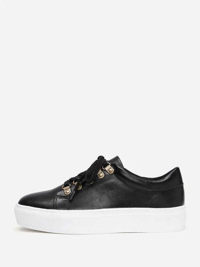 Lace Up Flatform PU Sneakers