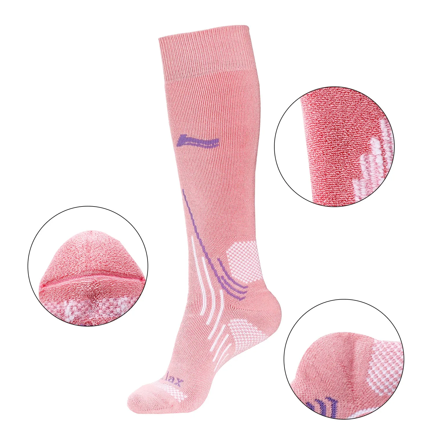 Laulax Ladies 2 Pairs High Quality Merino Wool Ski Socks, Gift Set, Size UK 3 - 7 / Europe 36 - 40, Black, Pink