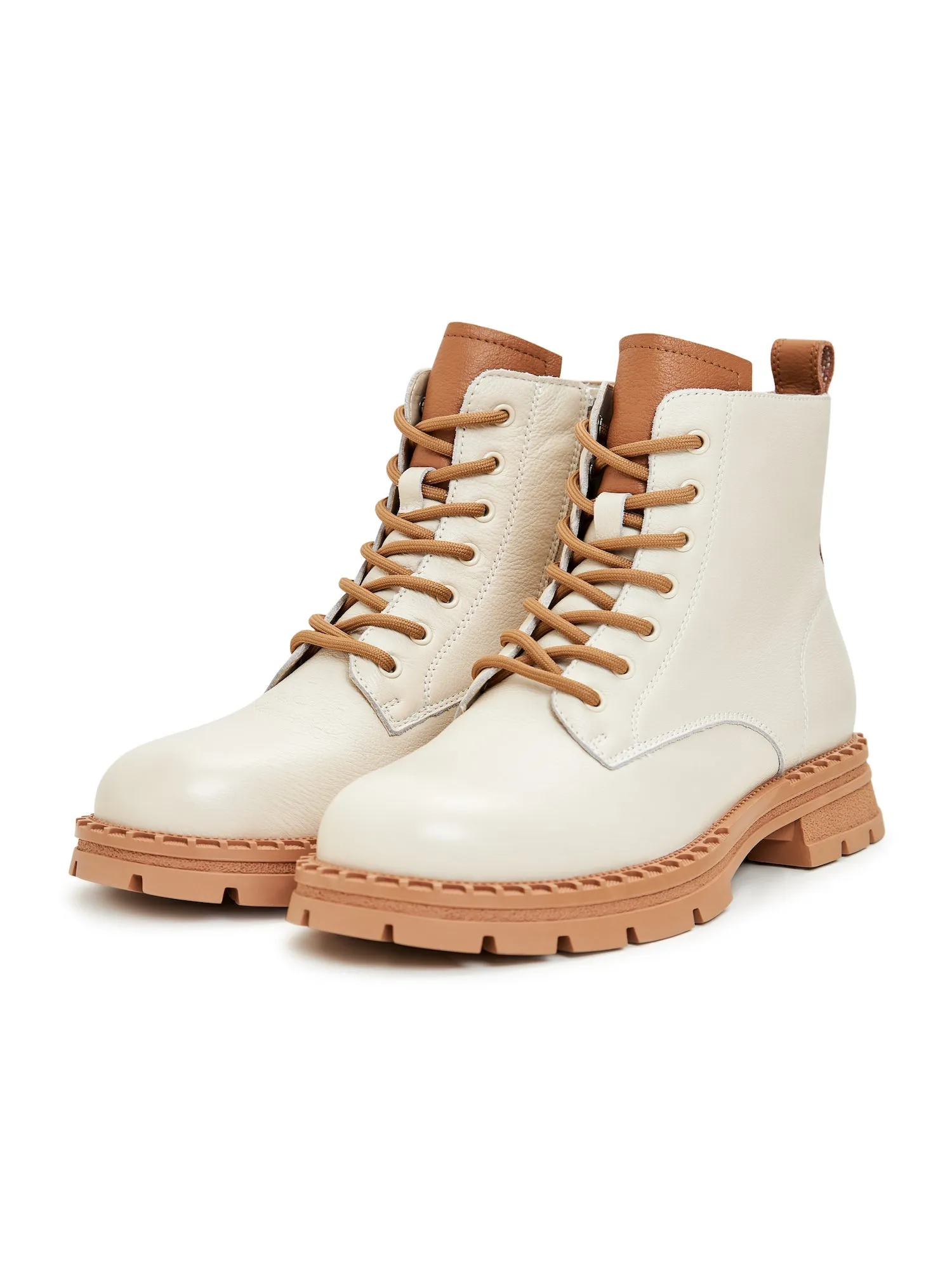 Leather Lace-up Ankle Boots - Off White