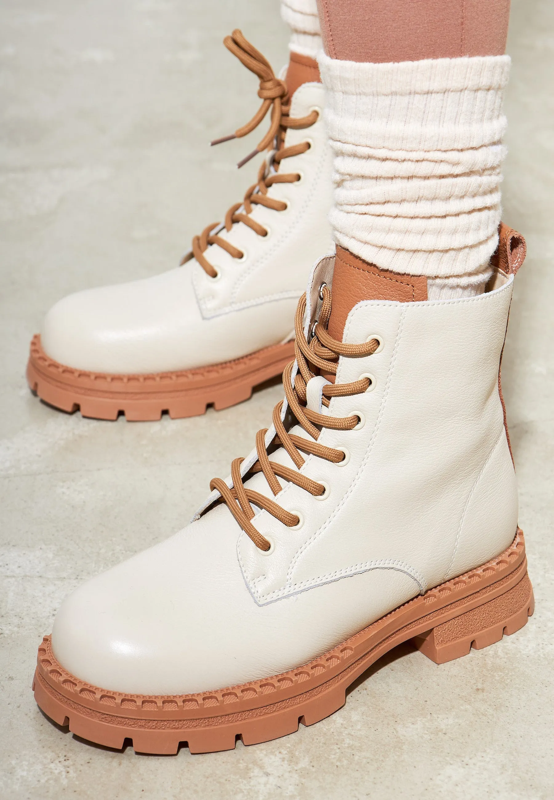 Leather Lace-up Ankle Boots - Off White