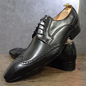 Leather Lace-Up Pointed Toe Derby Shoes