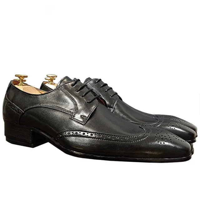 Leather Lace-Up Pointed Toe Derby Shoes