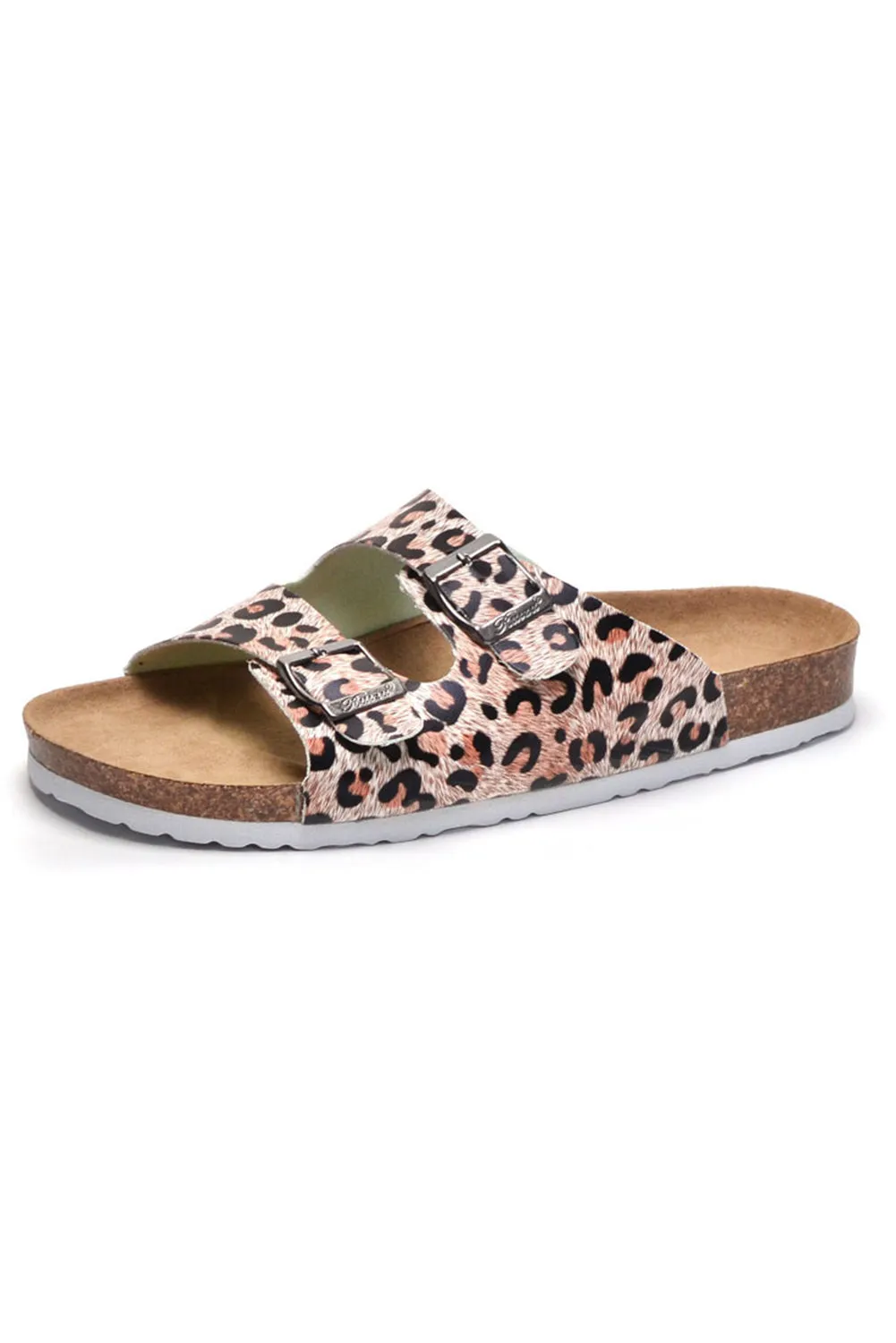 Leopard Buckle Slide Shoes Cut Out Thick Soled Slippers Women