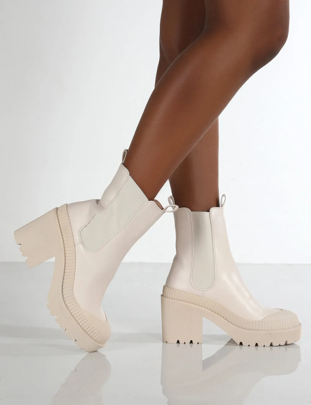 Liah Nude Drench Chunky Sole Heeled Ankle Boots