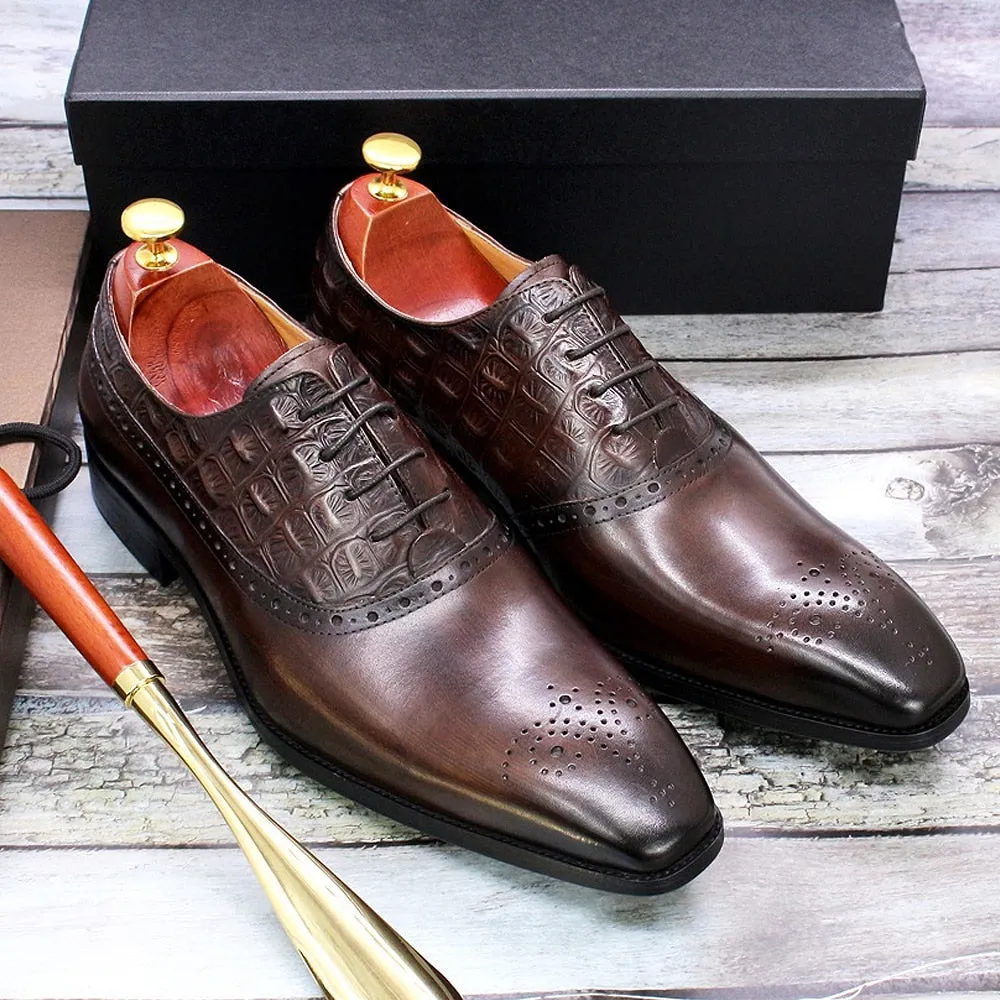 Luxury CrocPoint Leather Brogue Oxford Dress Shoes