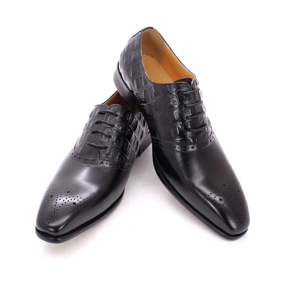 Luxury CrocPoint Leather Brogue Oxford Dress Shoes