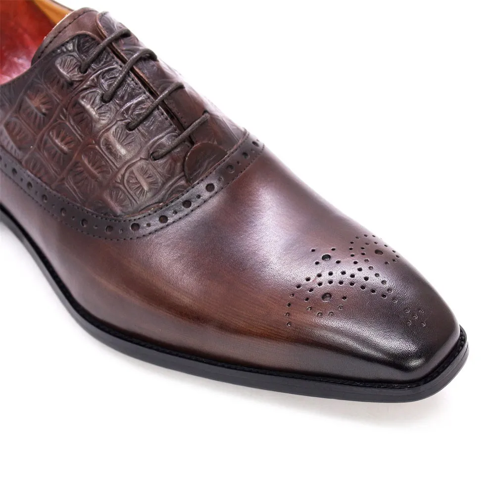 Luxury CrocPoint Leather Brogue Oxford Dress Shoes