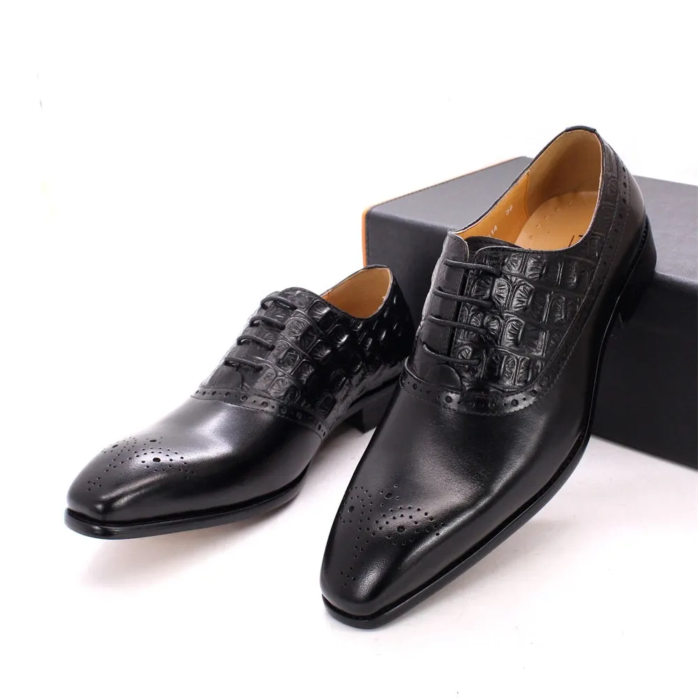 Luxury CrocPoint Leather Brogue Oxford Dress Shoes