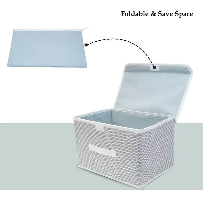 M Teaser Non-Woven Big Storage Box Wardrobe Closet Organizer Foldable Stackable Basket/Bins with Lid and Handle (Grey, Pack of 2)