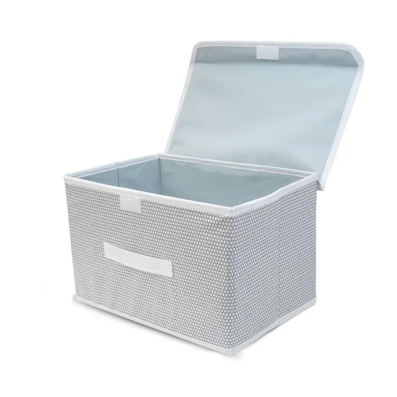 M Teaser Non-Woven Big Storage Box Wardrobe Closet Organizer Foldable Stackable Basket/Bins with Lid and Handle (Grey, Pack of 2)