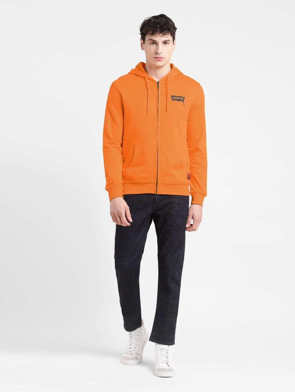 Men's Solid Orange Hooded Sweatshirt