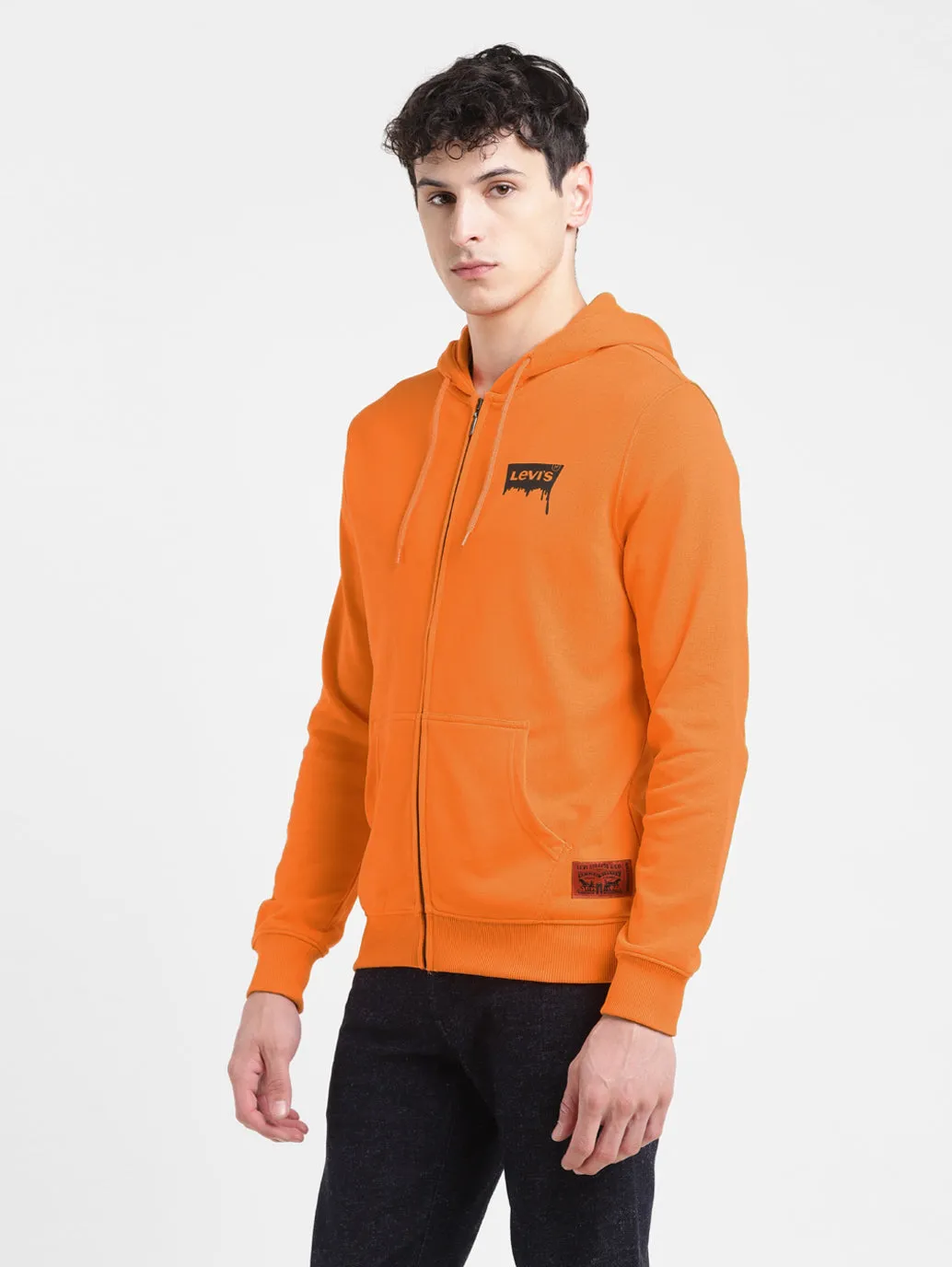 Men's Solid Orange Hooded Sweatshirt