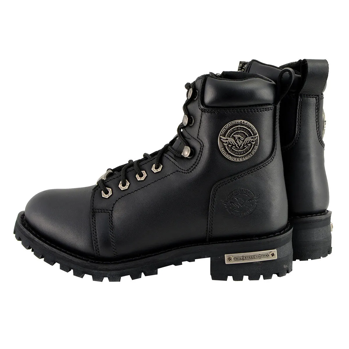 Milwaukee Leather MBL200 Women's Black Leather Lace-Up Motorcycle RiderBoots w/Side Zipper