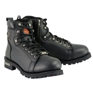 Milwaukee Leather MBM100 Men's Black Leather Lace-Up Motorcycle Boots with Side Zipper