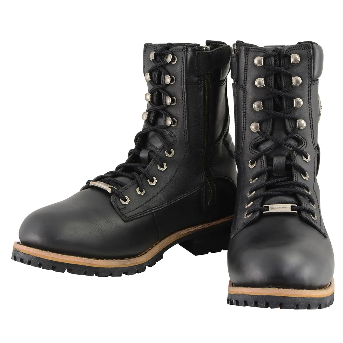 Milwaukee Leather MBM9095W Men's Classic Black ‘Wide Width’ Lace-Up Logger Boots with Side Zipper