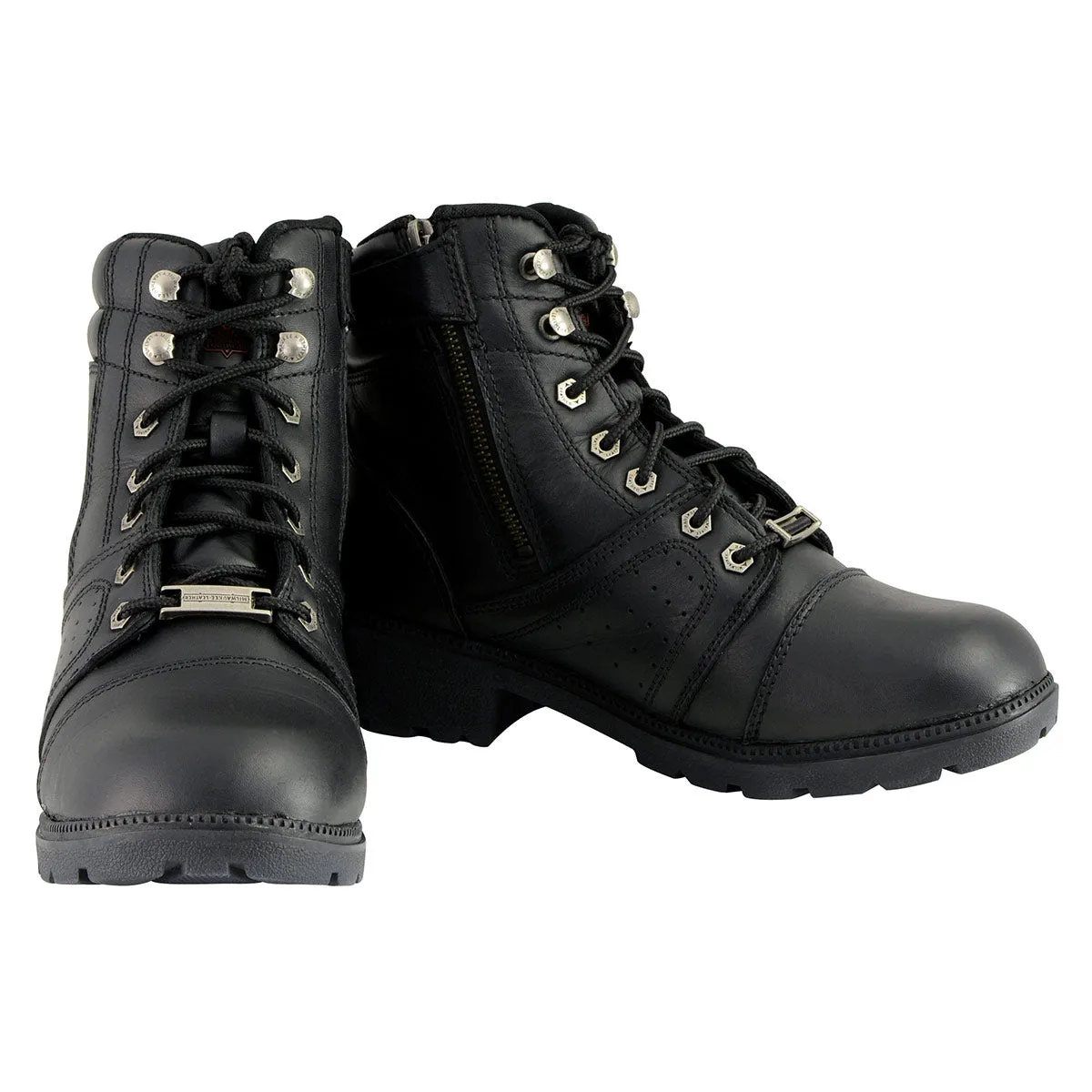 Milwaukee Leather Women's Black Leather Lace-Up Motorcycle Rider Boots