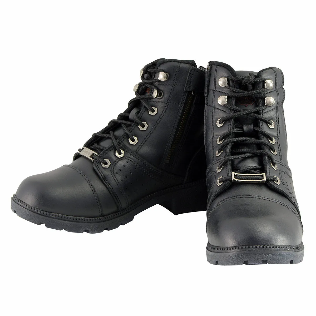 Milwaukee Leather Women's Black Leather Lace-Up Motorcycle Rider Boots