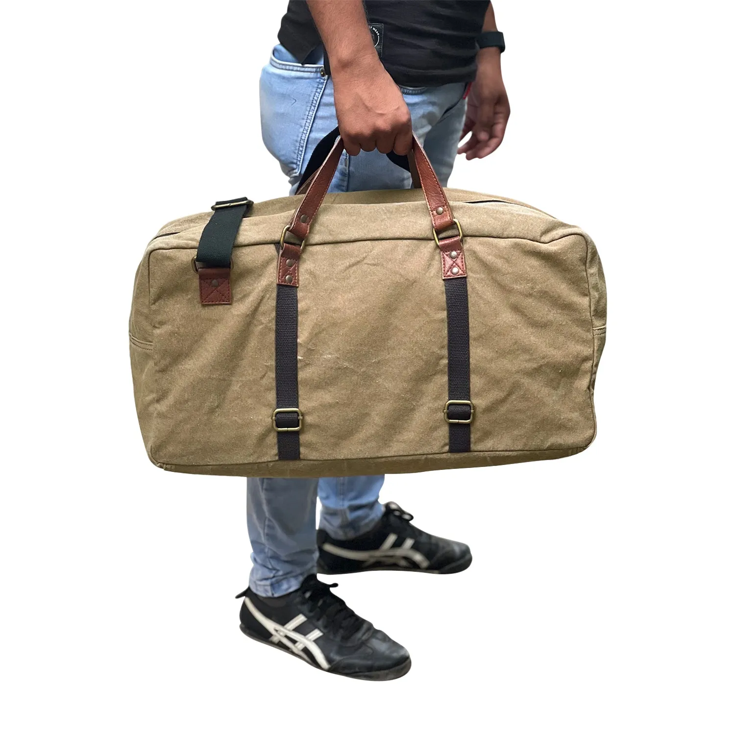 Mona B Upcycled Canvas Duffel Gym Travel and Sports Bag With Stylish Design for Men and Women: Brad