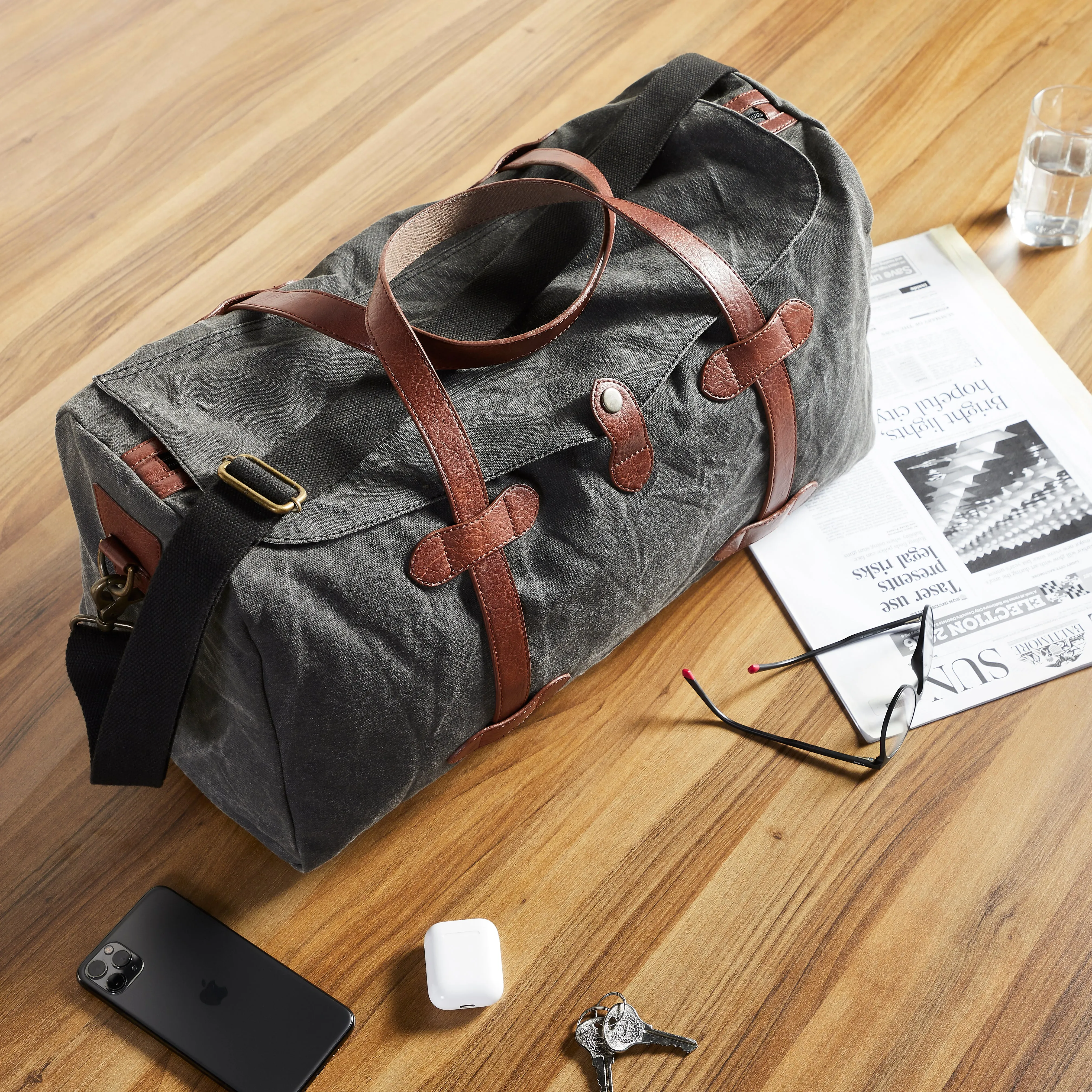 Mona B Upcycled Canvas Duffel Gym Travel and Sports Bag With Stylish Design for Men and Women: Flap