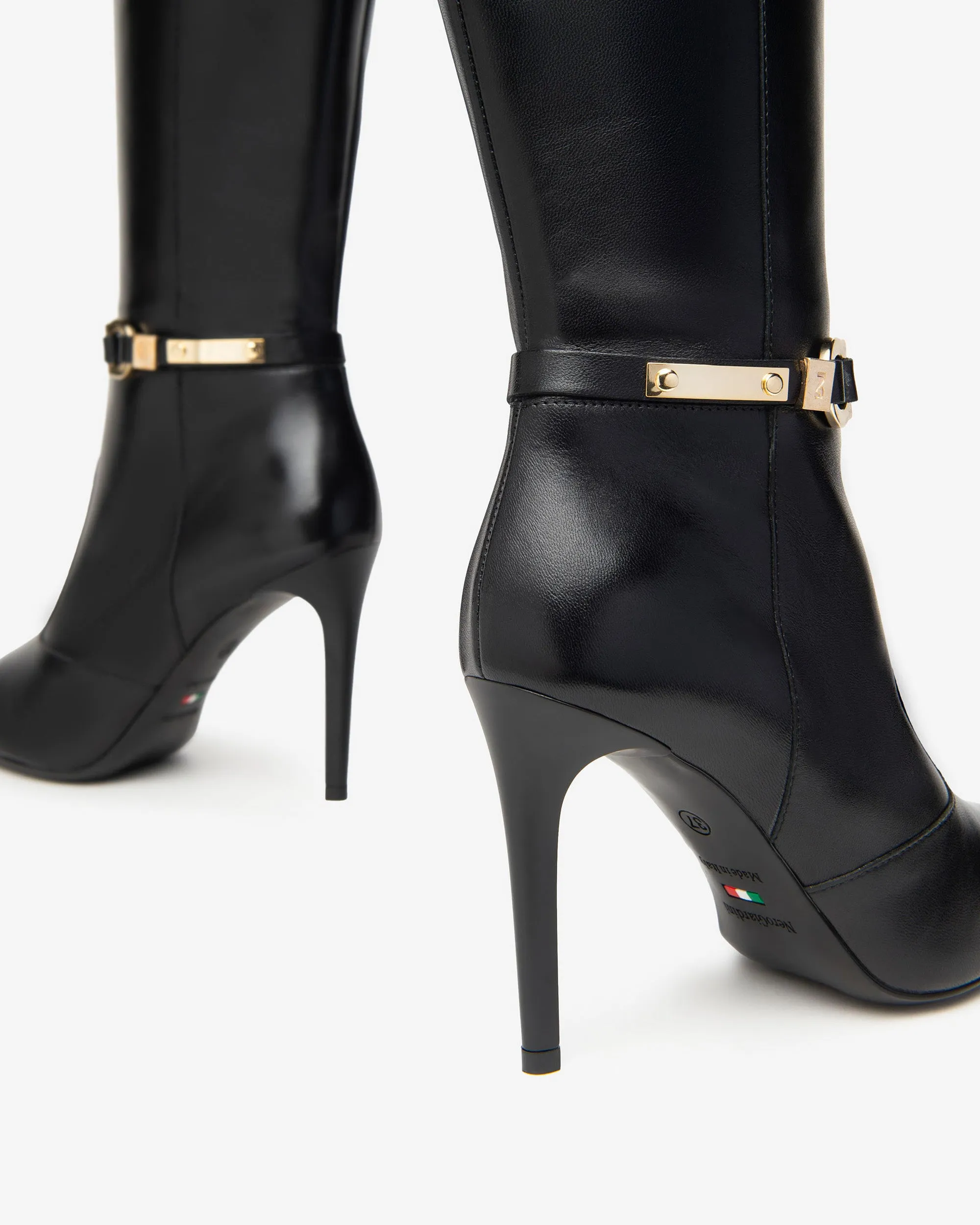 NeroGiardini Black Leather Stiletto Knee High Boot