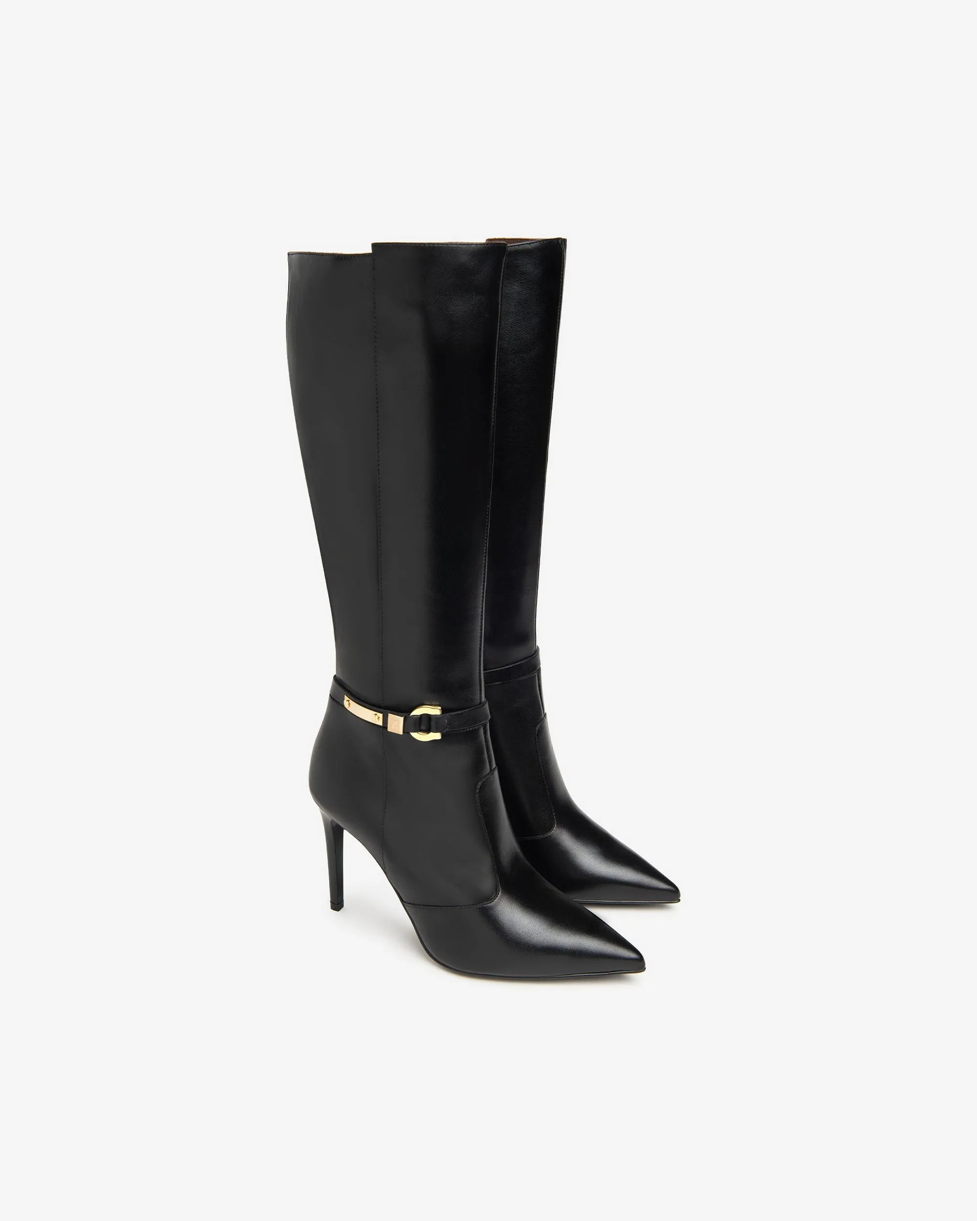 NeroGiardini Black Leather Stiletto Knee High Boot