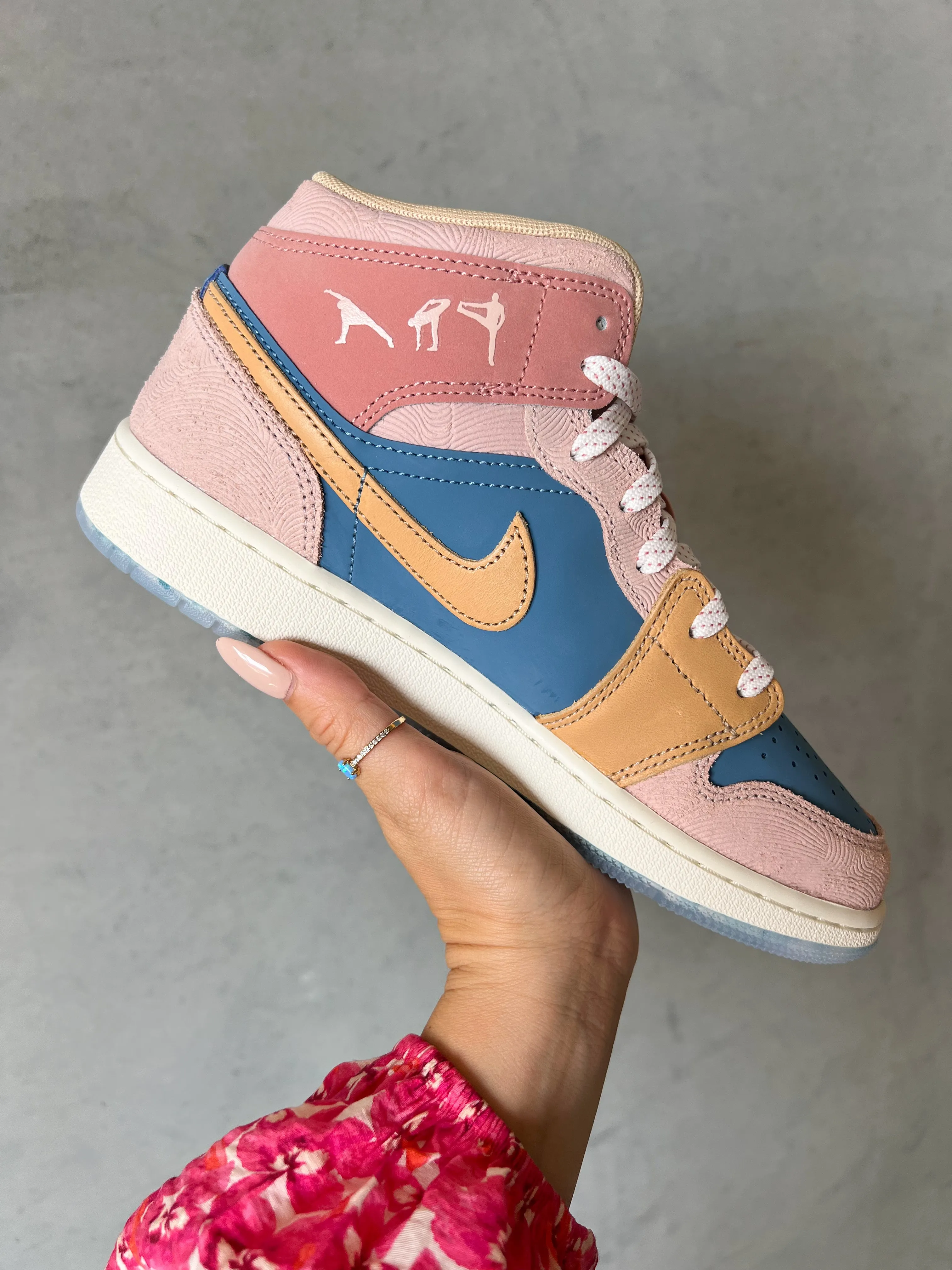 Neutral Pinks Blue Swarovski Air Jordan 1 Mid Shoes