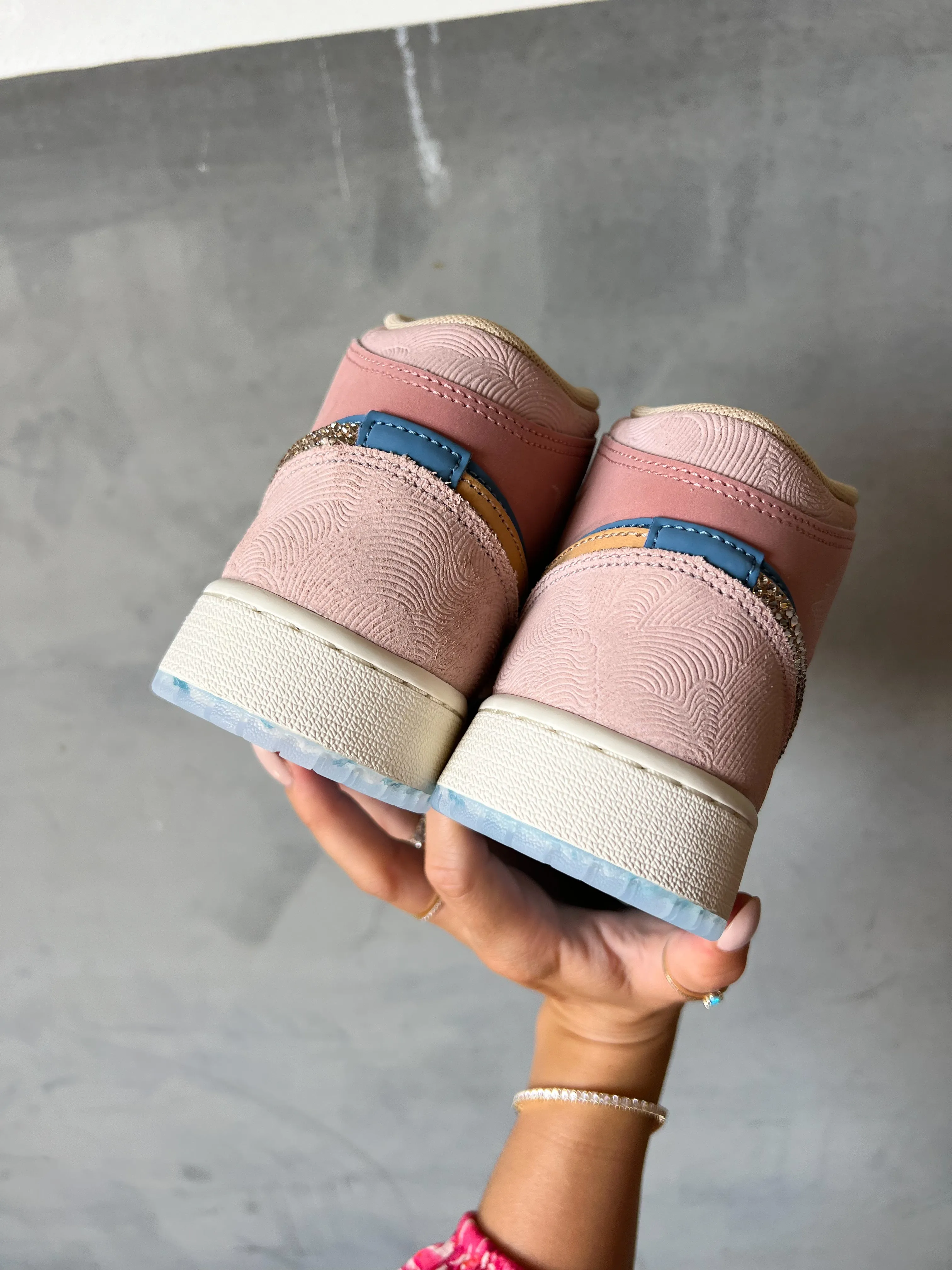 Neutral Pinks Blue Swarovski Air Jordan 1 Mid Shoes