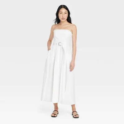 New - A New Day Women's Midi Bandeau Dress Belted Removable Straps